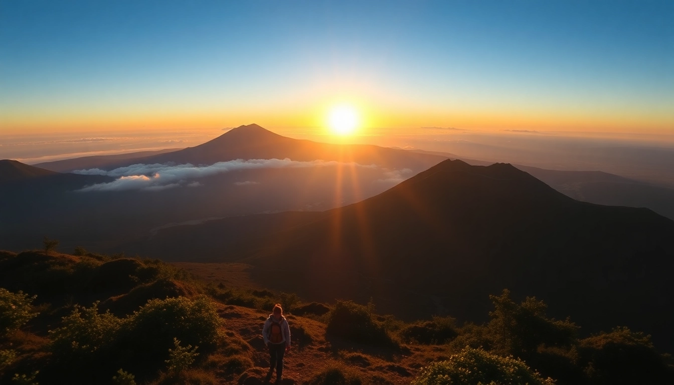 Hikers ascending Mount Rinjani's rugged volcanic slopes amidst lush rainforests, capturing natural beauty and adventure.