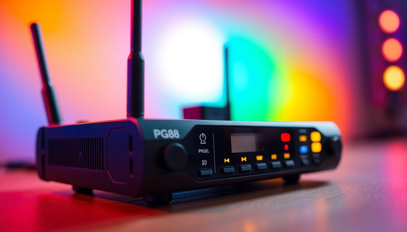 PG88 wireless microphone receiver showcasing signal strength LEDs and modern design for professional audio setup