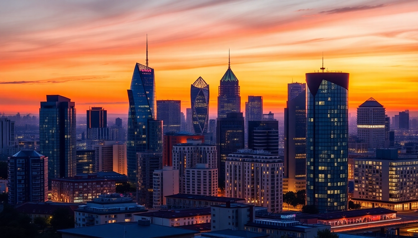 London Property Market skyline featuring high-rise buildings and cityscape in the evening light