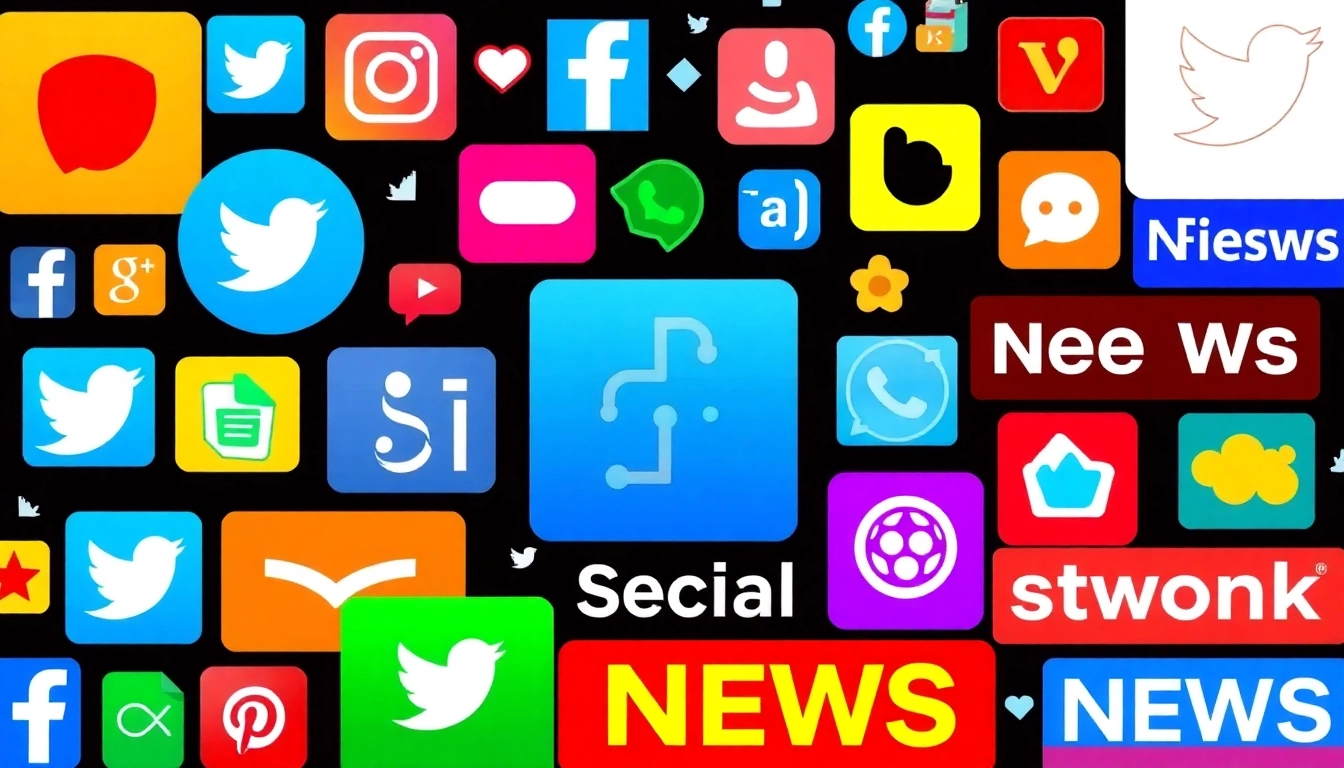 Social Network News updates with icons and headlines illustrating real-time social media trends