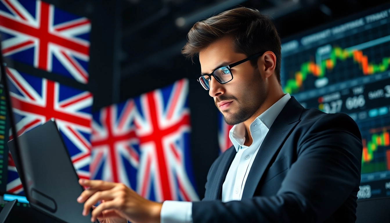 Online Trading UK User engaging with a professional digital trading platform in a modern office